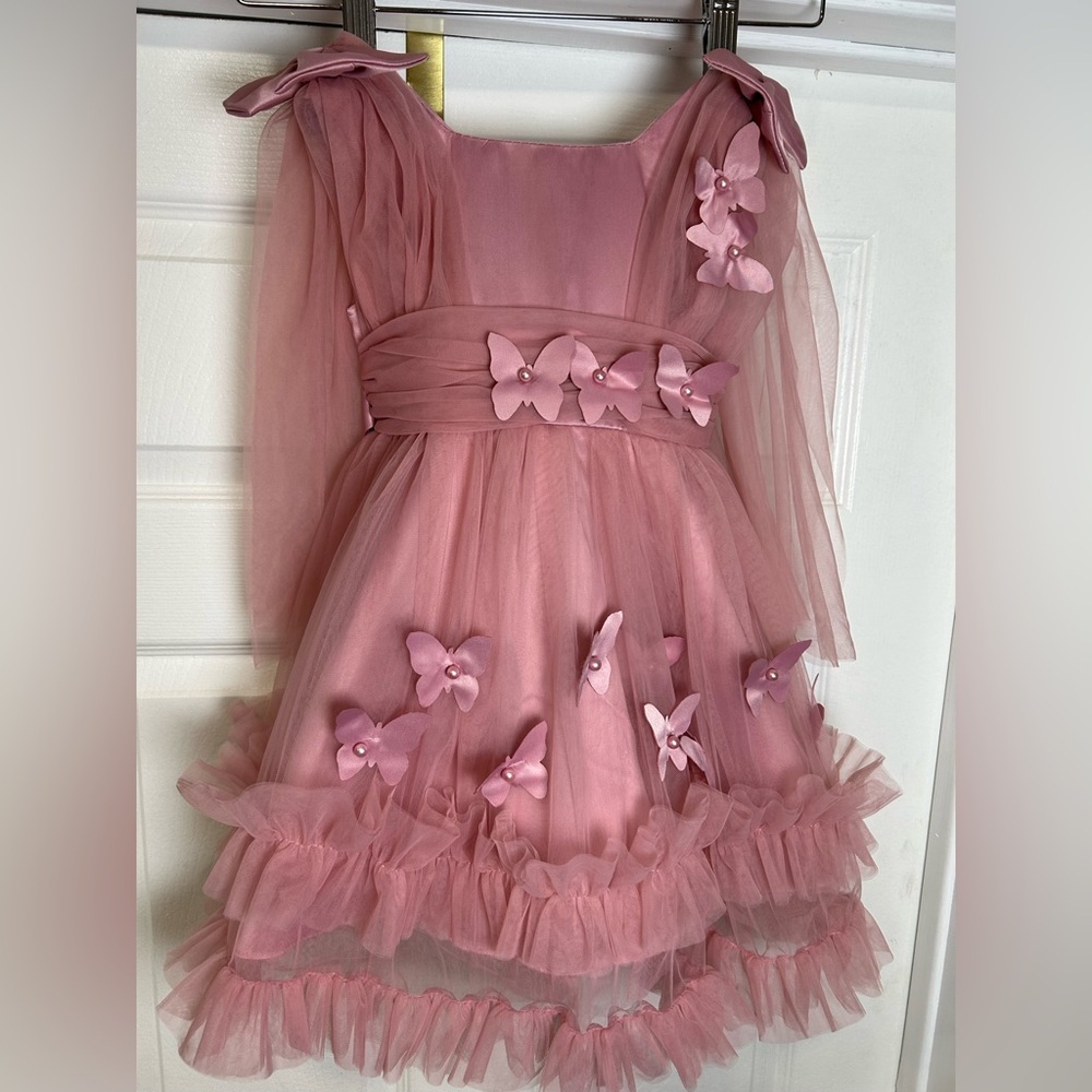 Elegant Pink Tulle Kids Dress - Picture 2 of 9